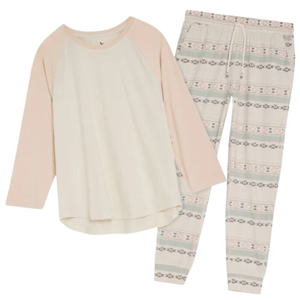 Eddie Bauer Women's Pajama Set Sleepwear Cream Pink Size 3X NWT